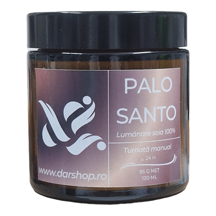 Lumânare parfumată ceară soia. Palo Santo