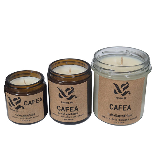 Lumânare handmade Cafea, din ceară de soia, cu parfum intens de cafea măcinată și atmosferă cozy de dimineață.