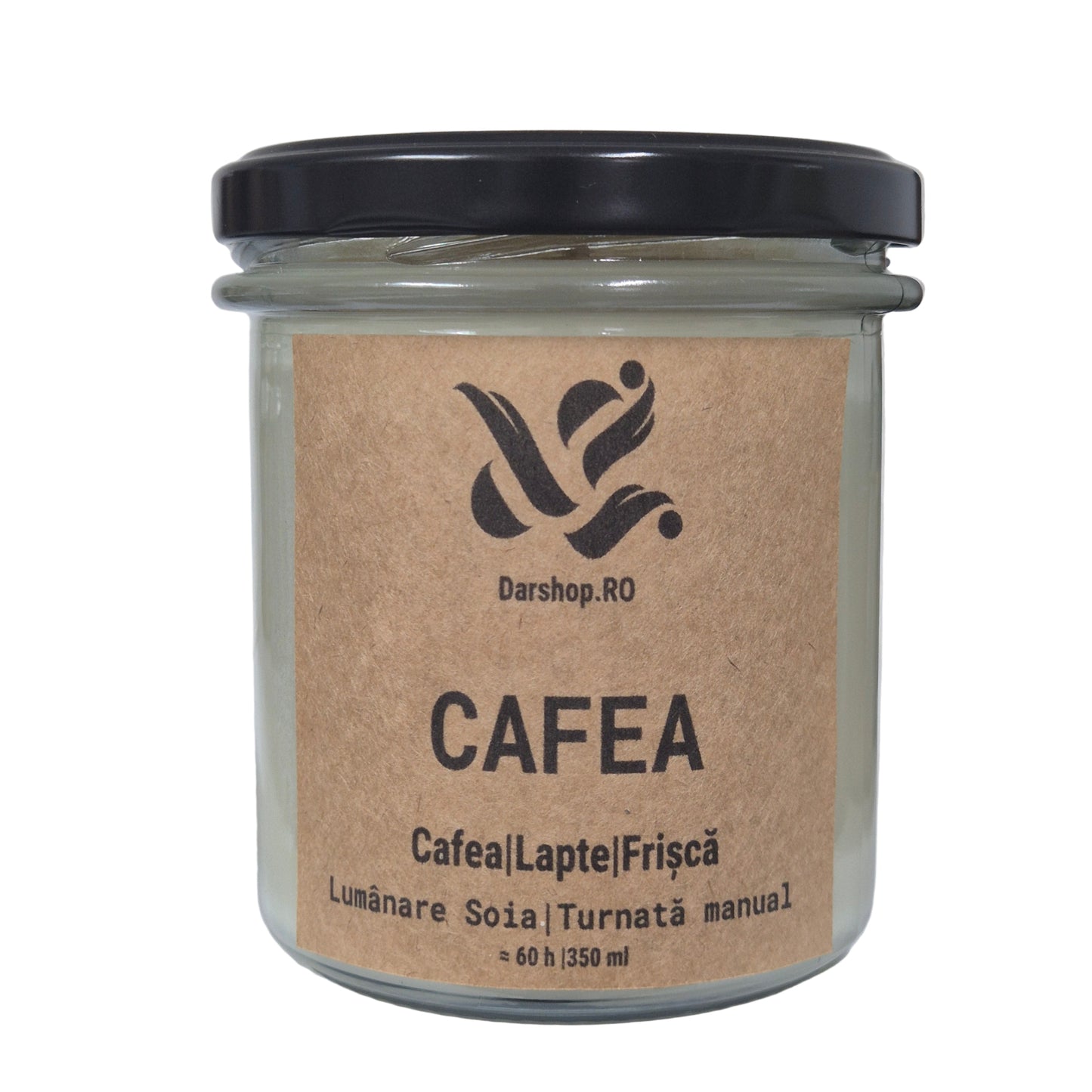 Lumânare naturală din soia Cafea, cu note calde de boabe prăjite și accente dulci de lapte