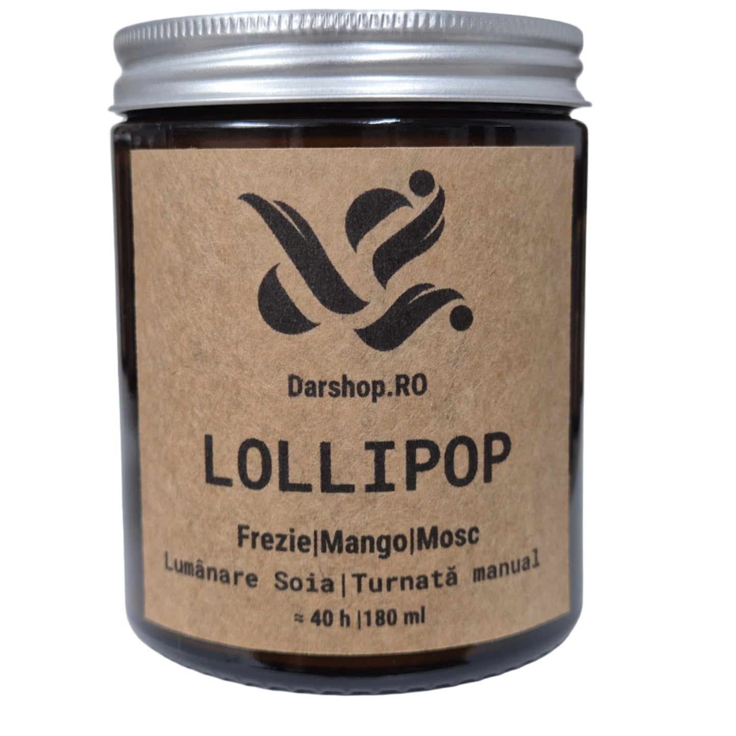 Lumânare parfumată din soia Lollipop, cu arome de mango, sorbet de zmeură, frezie și note dulci de zahăr și mosc