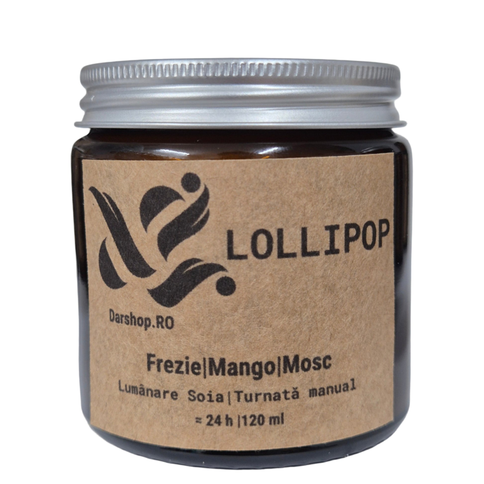 Lumânare parfumată din soia Lollipop, cu arome de mango, sorbet de zmeură, frezie și note dulci de zahăr și mosc