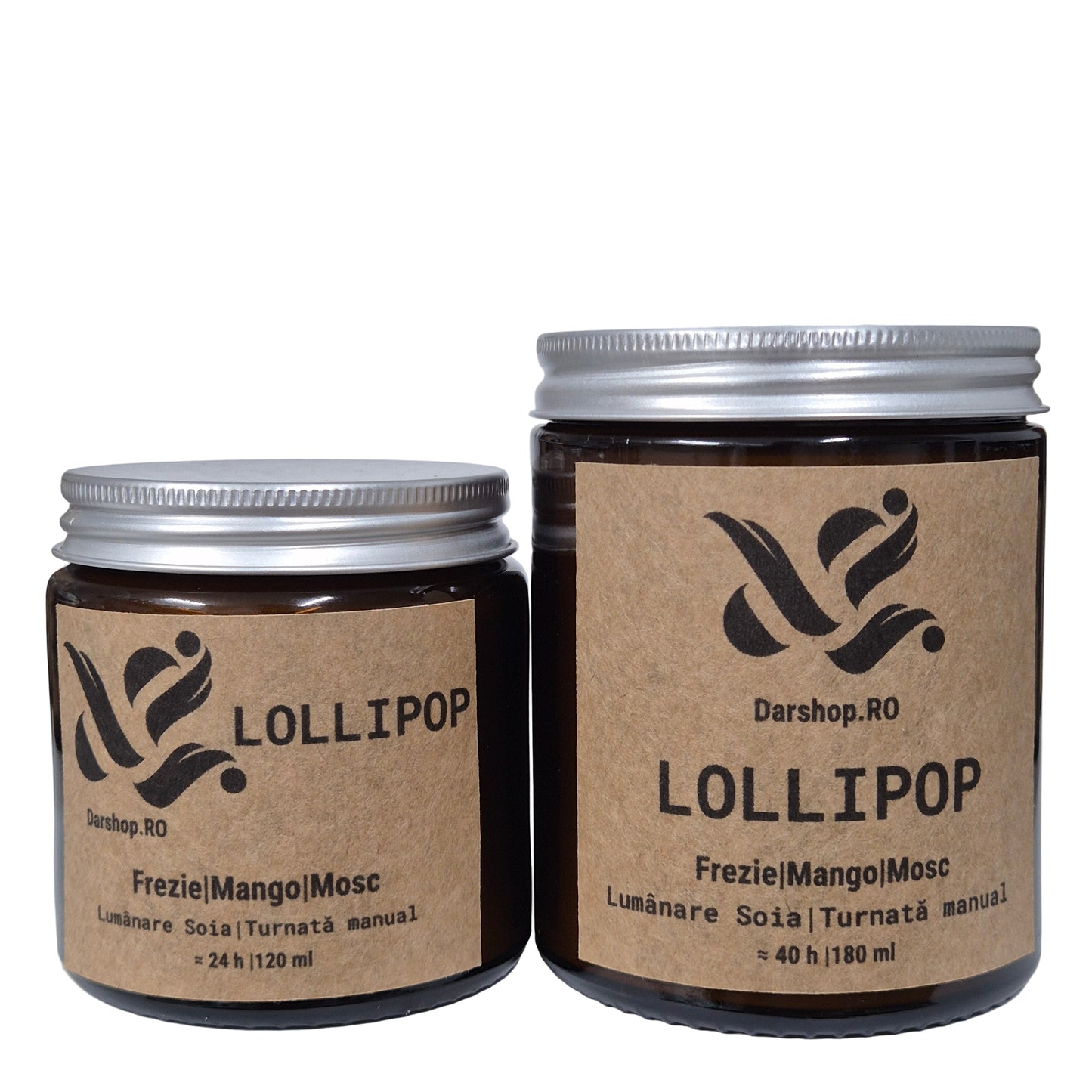 Lumânare parfumată din soia Lollipop, cu arome de mango, sorbet de zmeură, frezie și note dulci de zahăr și mosc