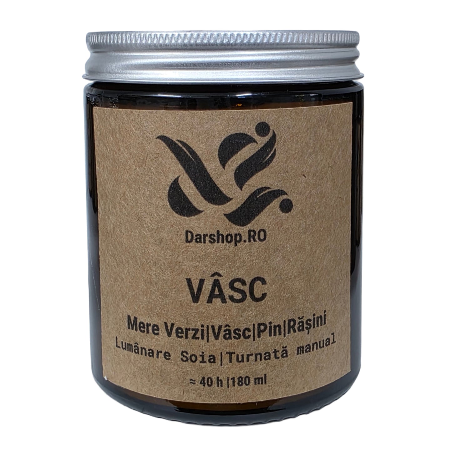 Lumânare parfumată Vâsc – aromă lemnoasă și jucăușă, cu rășini naturale și paciuli, ideală pentru atmosfera de sărbători.