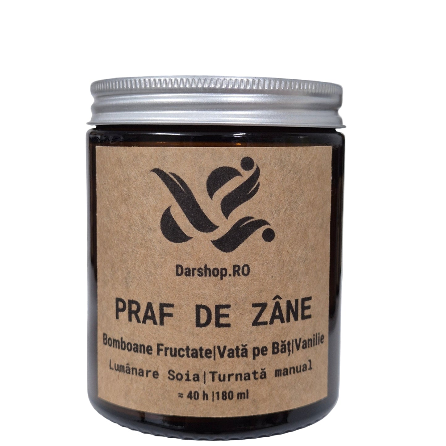 Lumânare parfumată “Praf de Zâne” – aromă dulce de pere, cireșe și vată pe băț, în borcan elegant, decor magic.
