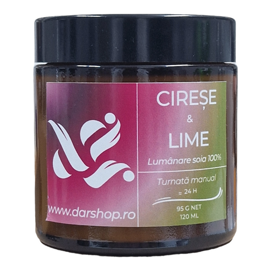 Lumânare parfumată ceară soia. Cireșe & Lime