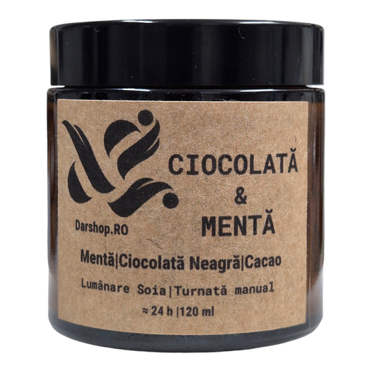 Lumânare parfumată ceară soia. Ciocolată Neagră & Mentă