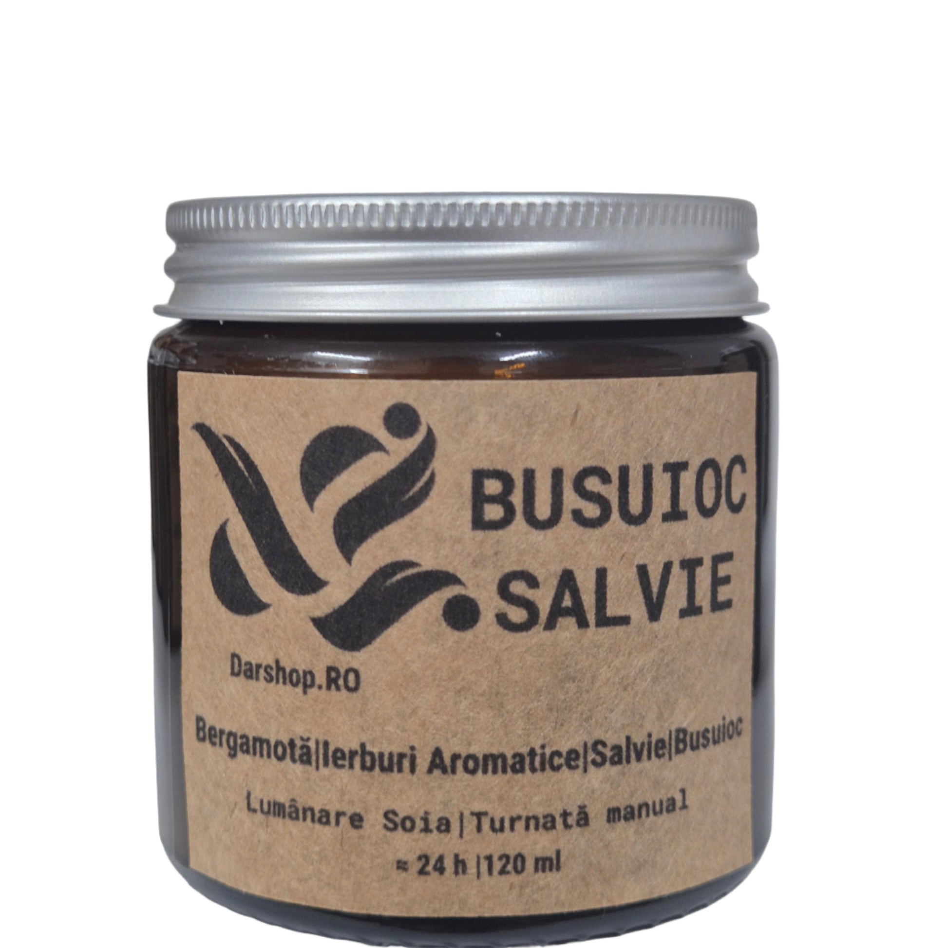 Lumânare parfumată Busuioc & salvie – combinație vibrantă de busuioc tăiat și aromă reconfortantă de salvie, turnată manual în ceară de soia.