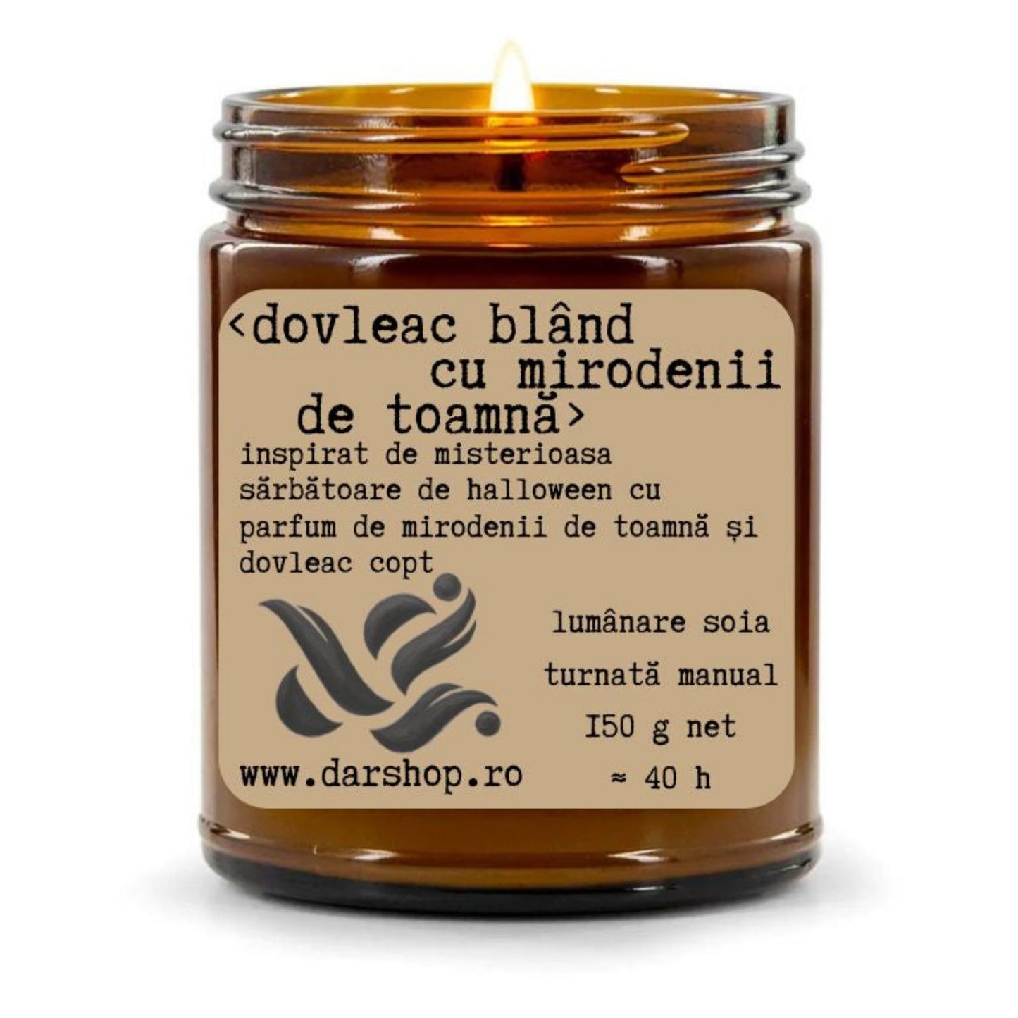 Lumânare parfumată Halloween din ceară naturală de soia, cu note de dovleac, ghimbir, nucșoară, scorțișoară, ambră și mosc, turnată manual. mirodenii de toamna intr-un dovleac delicios de aromat