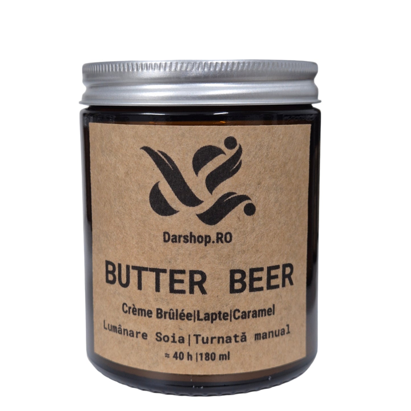 Lumânare naturală din ceară de soia Butter Beer, cu aromă dulce și intensă de caramel și vanilie, inspirată de băutura magică preferat