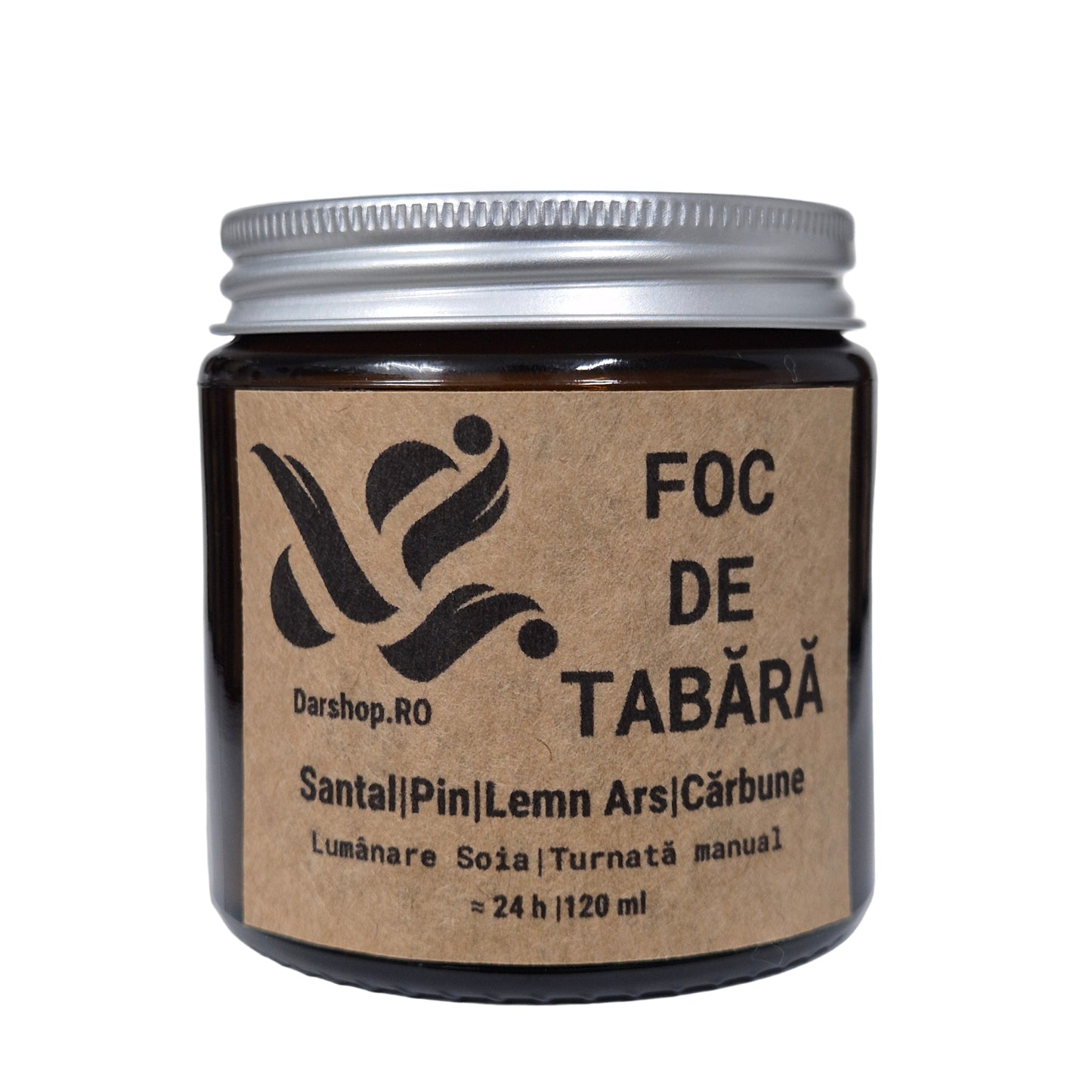 Lumânare naturală din ceară de soia Foc de tabără, cu aromă caldă și afumată, perfectă pentru serile cozy și relaxante de toamnă.