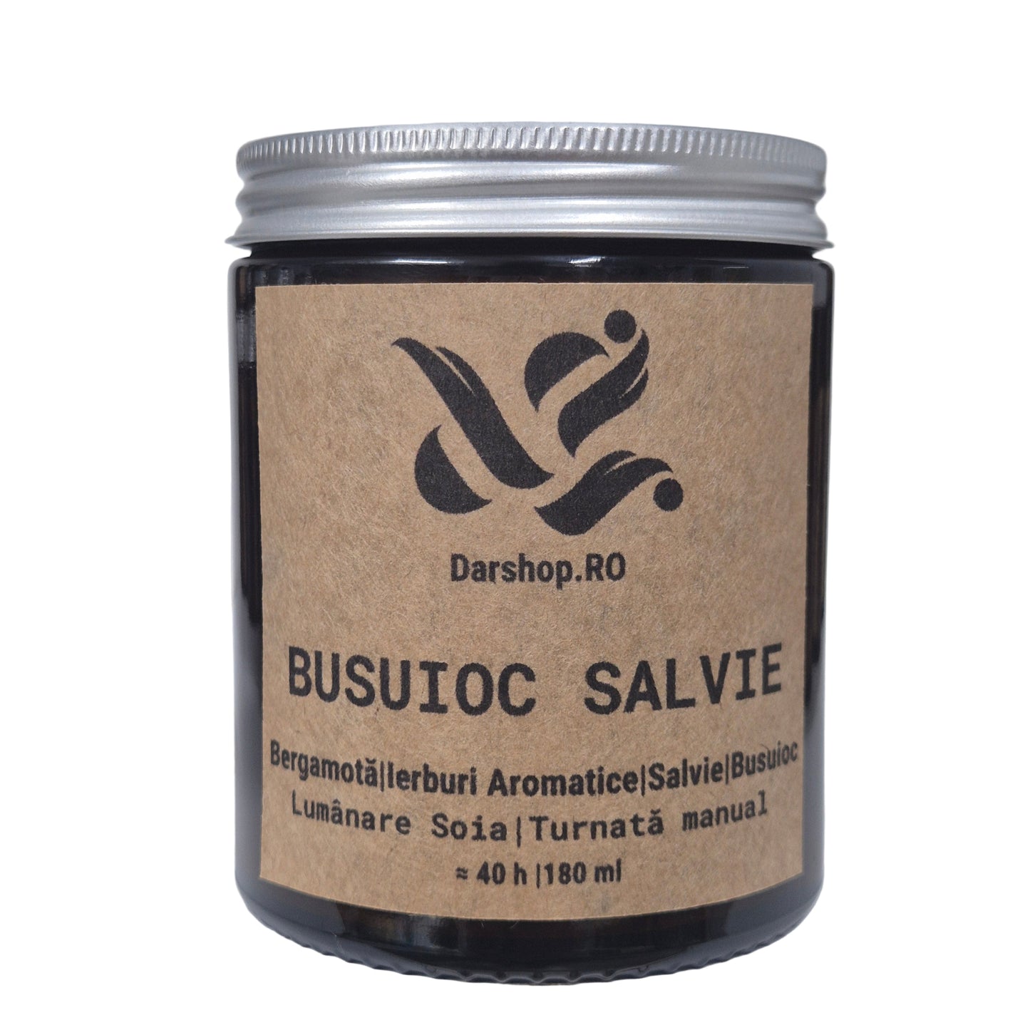 Lumânare parfumată Busuioc & salvie – combinație vibrantă de busuioc tăiat și aromă reconfortantă de salvie, turnată manual în ceară de soia