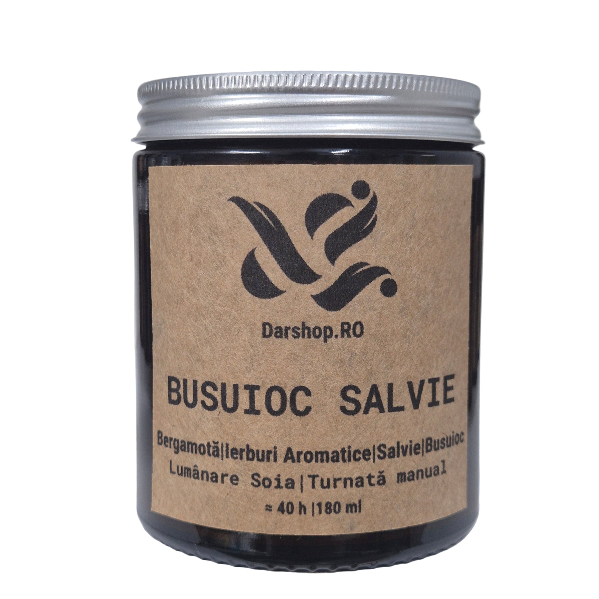 Lumânare parfumată Busuioc & salvie – combinație vibrantă de busuioc tăiat și aromă reconfortantă de salvie, turnată manual în ceară de soia