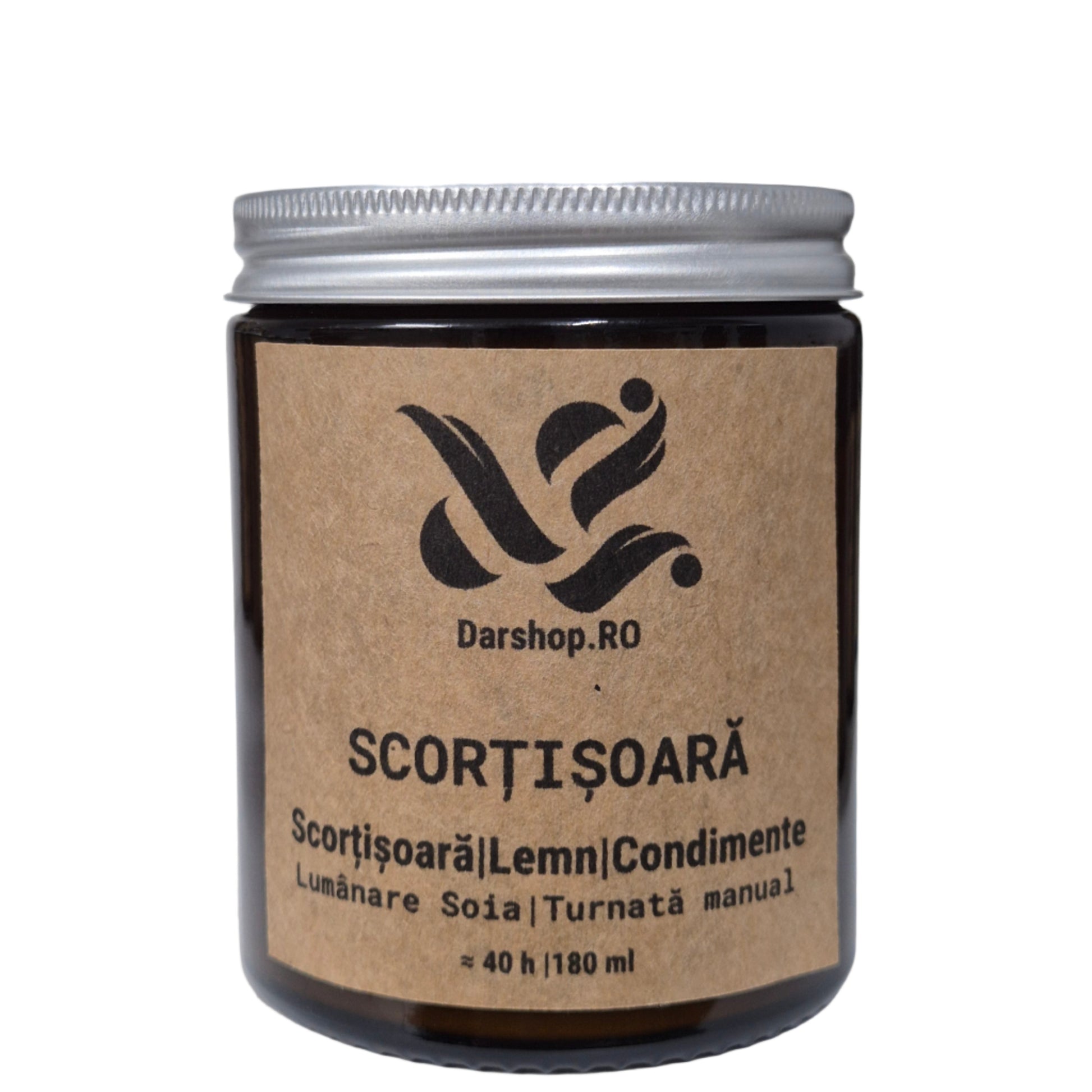 Lumânare parfumată din soia cu aromă de scorțișoară, turnată manual, naturală și eco-friendly.