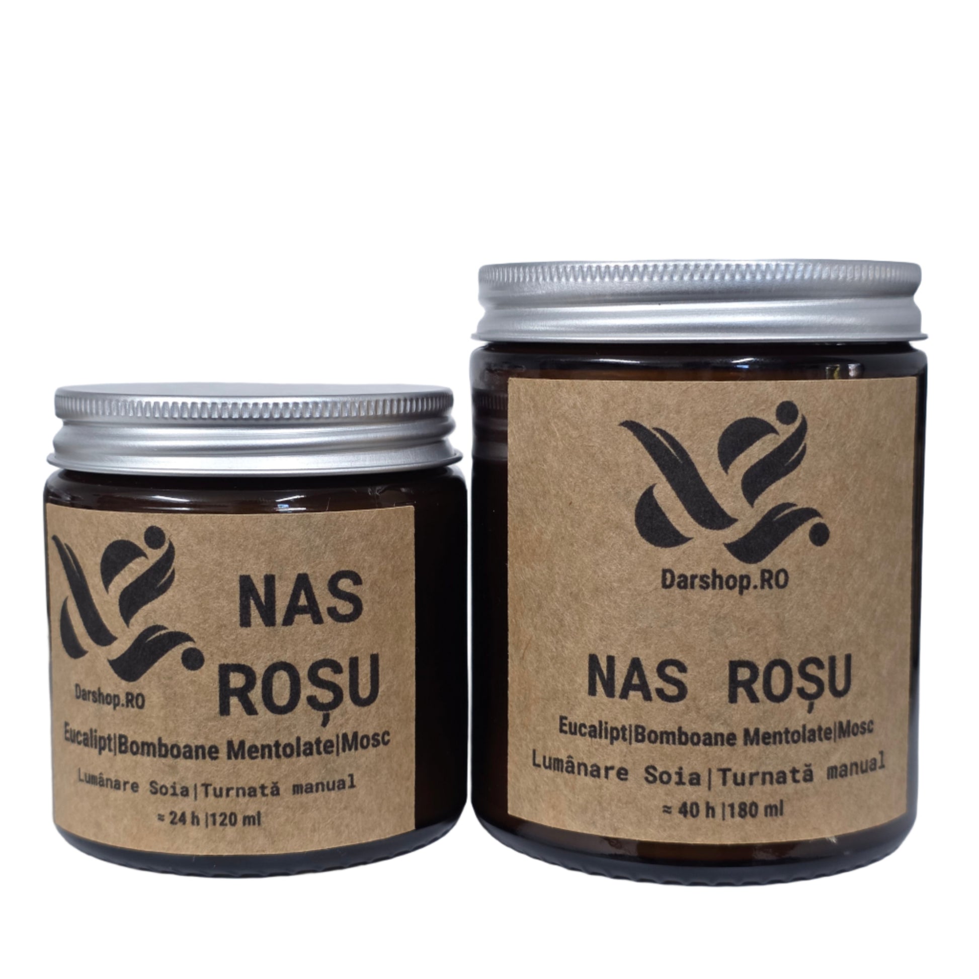 Lumânare de soia Nas Roșu – parfum fresh de eucalipt, mentă și cetină, perfect pentru iarnă.