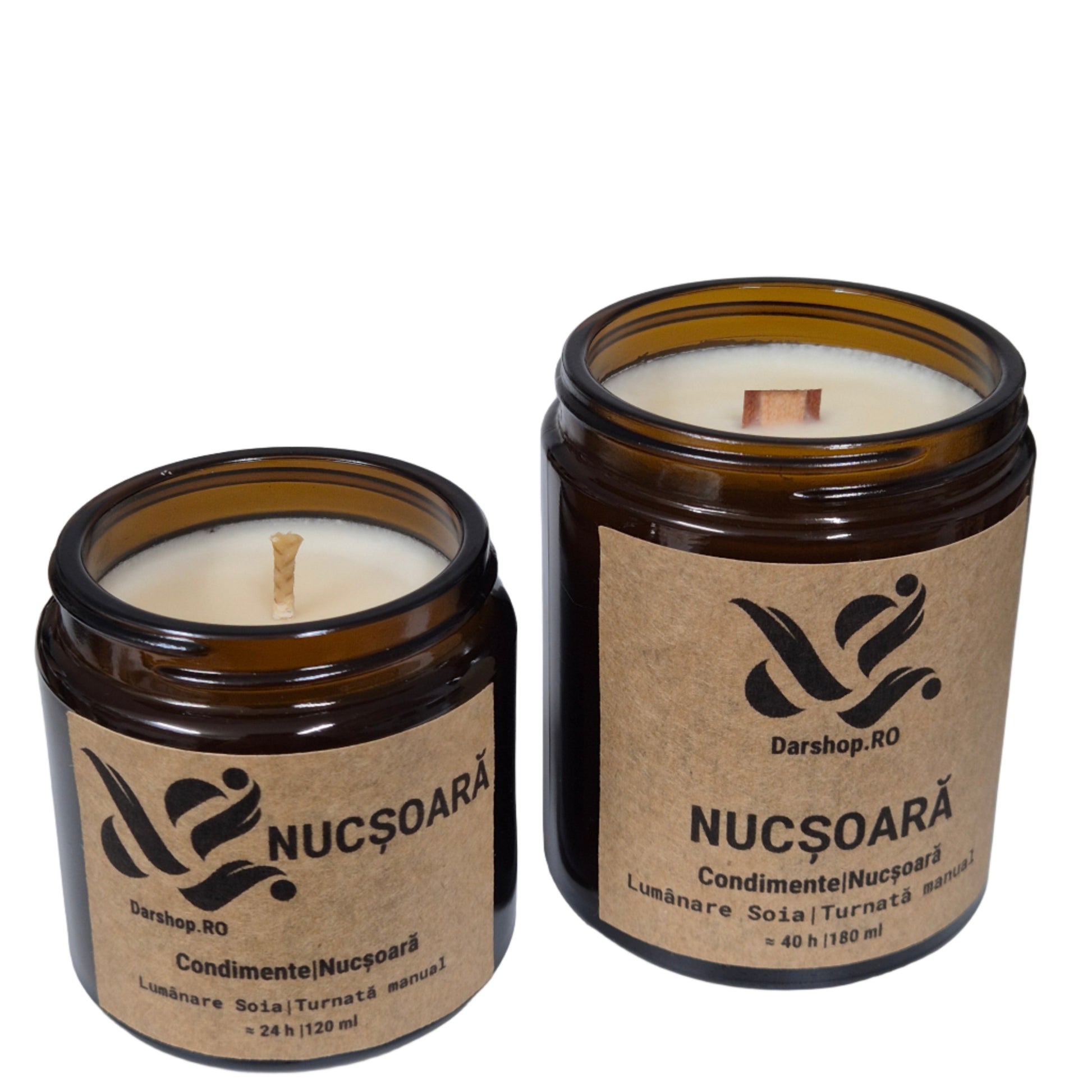 Lumânare naturală din ceară de soia cu aromă caldă de nucșoară, ideală pentru serile relaxante și decorul cozy de toamnă