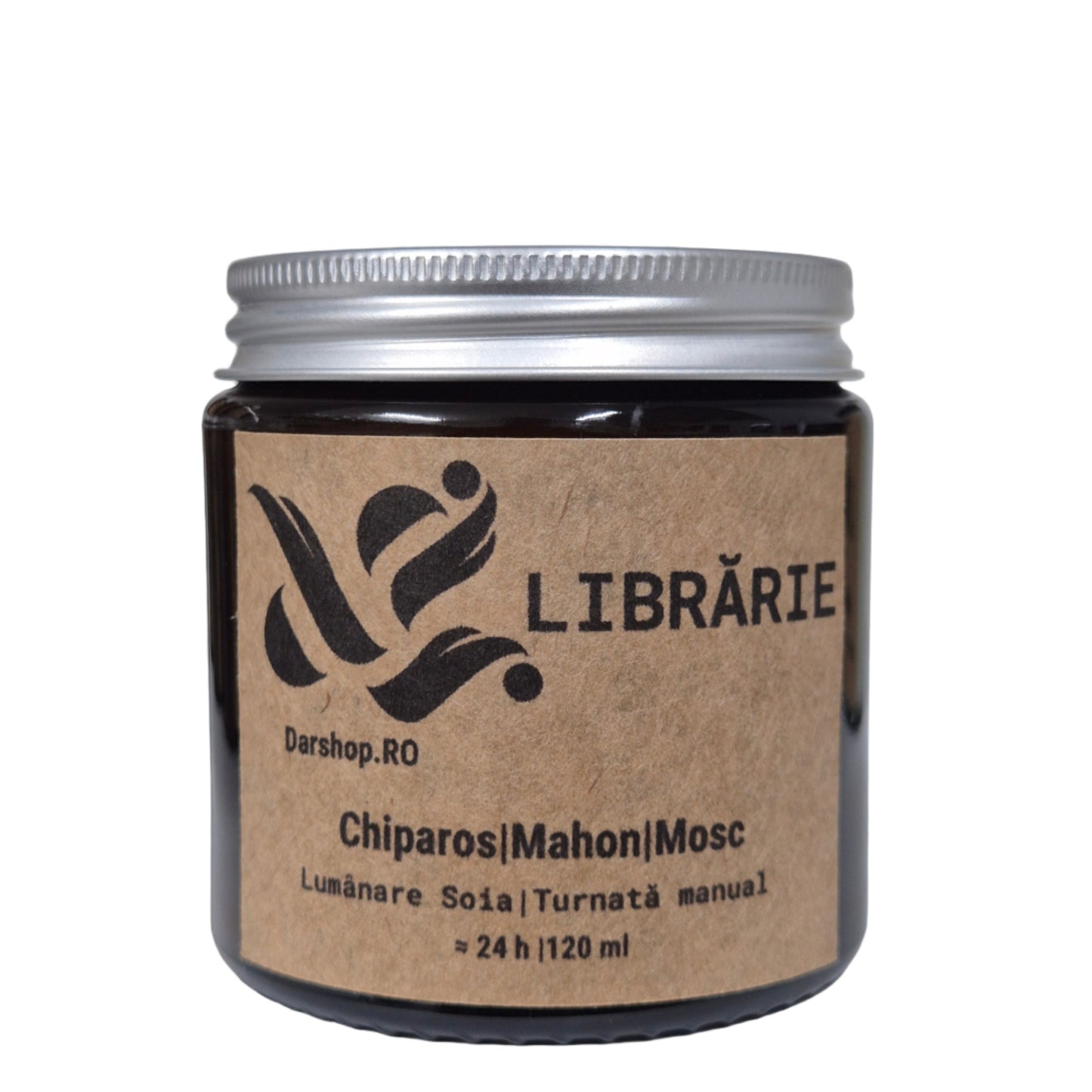 Lumânare naturală din ceară de soia Librărie, cu aromă caldă și relaxantă, perfectă pentru serile cozy de citit și decorul de toamnă.
