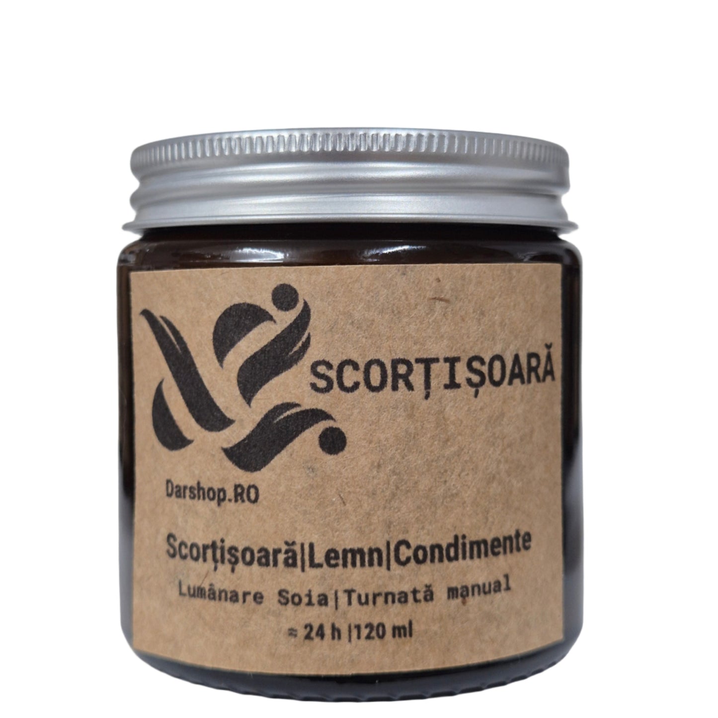 Lumânare parfumată din soia cu aromă de scorțișoară, turnată manual, naturală și eco-friendly.