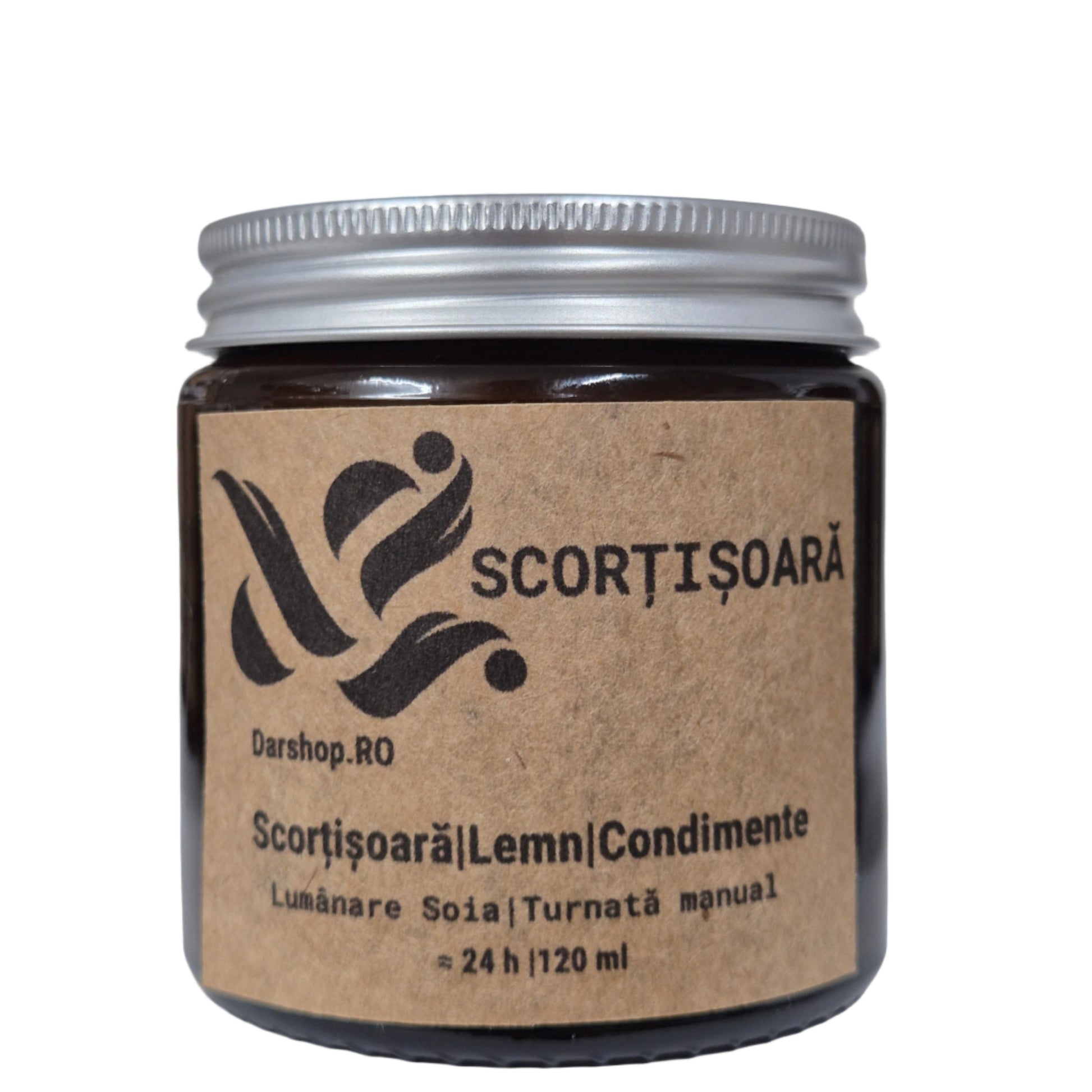 Lumânare parfumată din soia cu aromă de scorțișoară, turnată manual, naturală și eco-friendly.