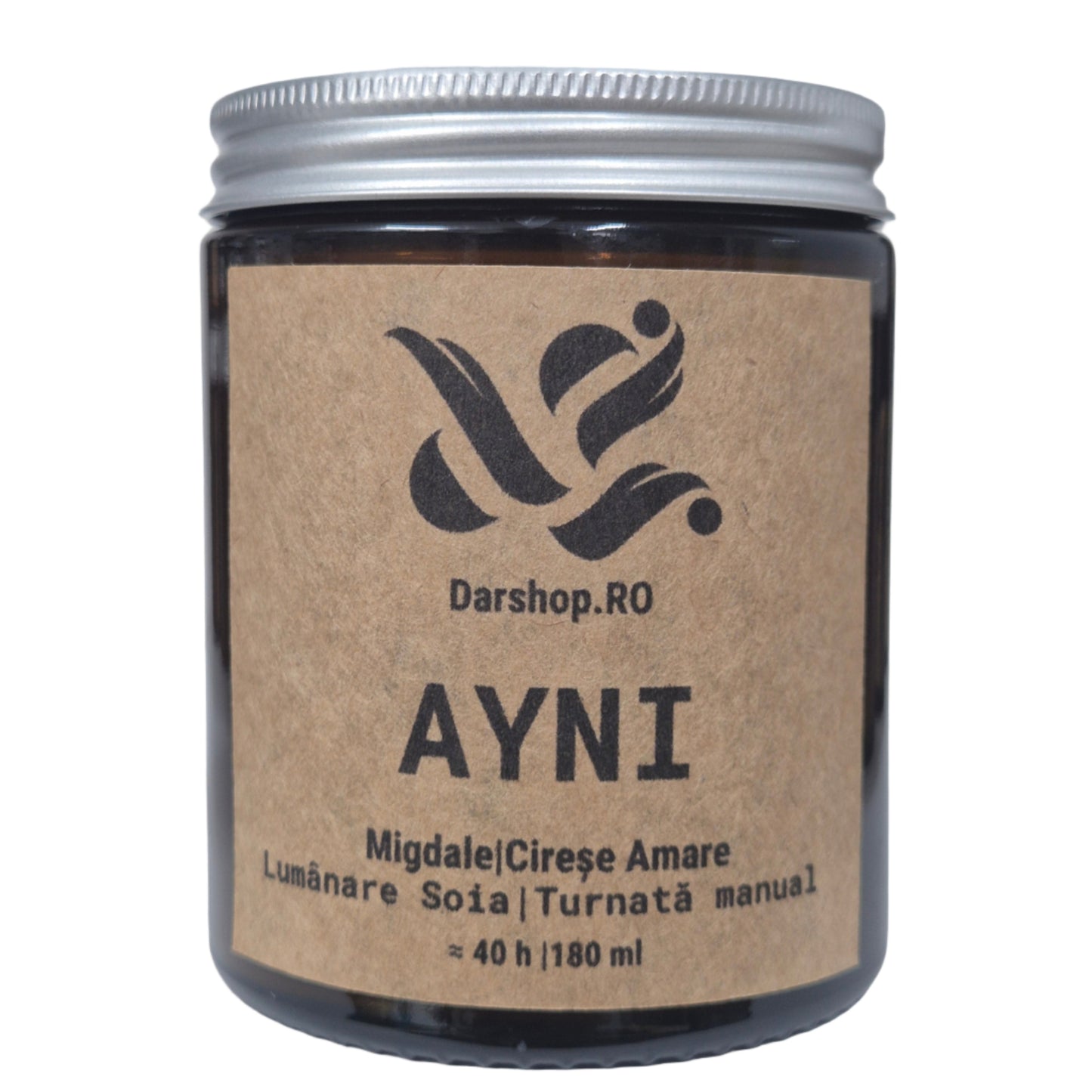 Lumânare parfumată din ceară de soia Ayni – un echilibru subtil între note calde și lemnoase, inspirată de conexiunea cu natura.