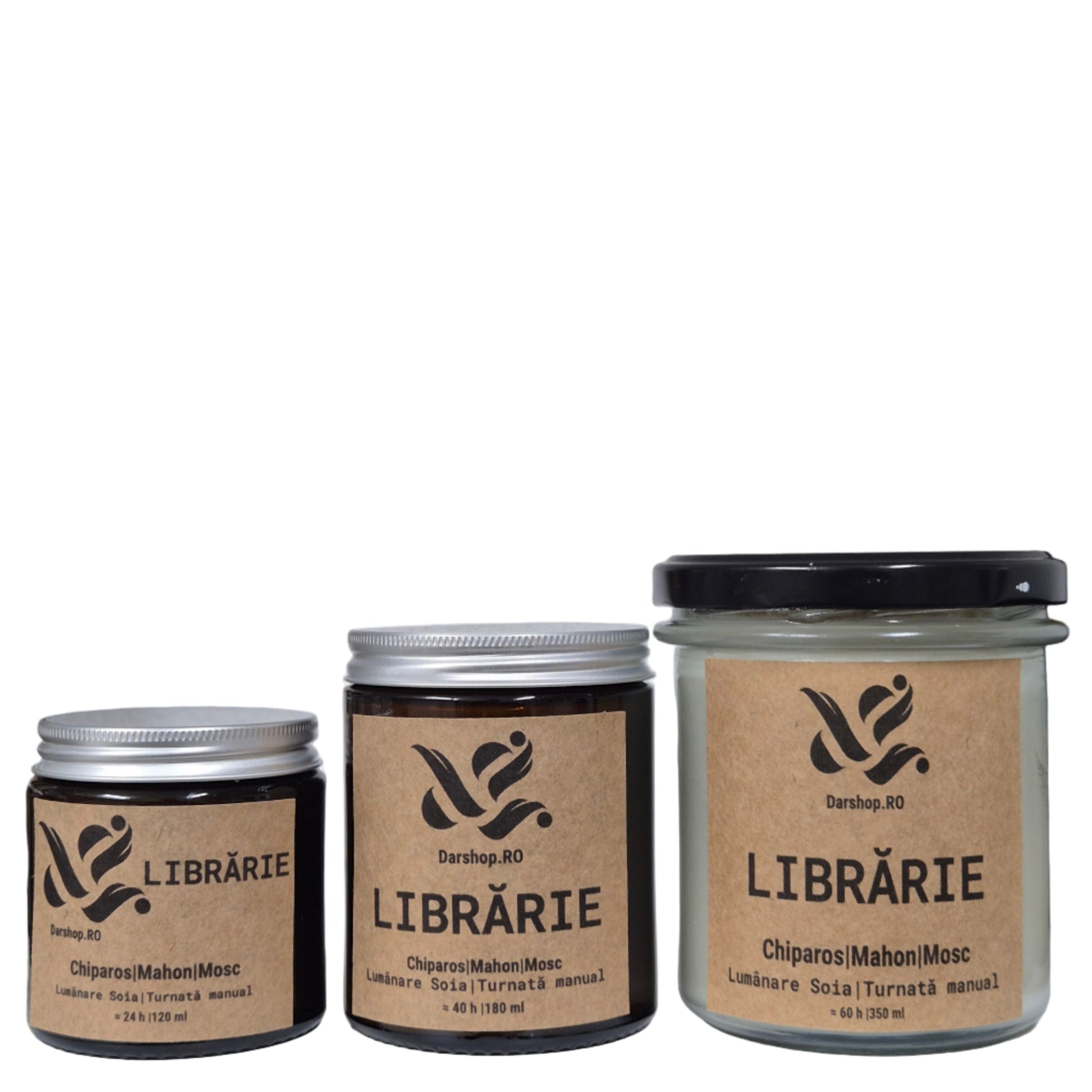 Lumânare naturală din ceară de soia Librărie, cu aromă caldă și relaxantă, perfectă pentru serile cozy de citit și decorul de toamnă cu mosc și mahon
