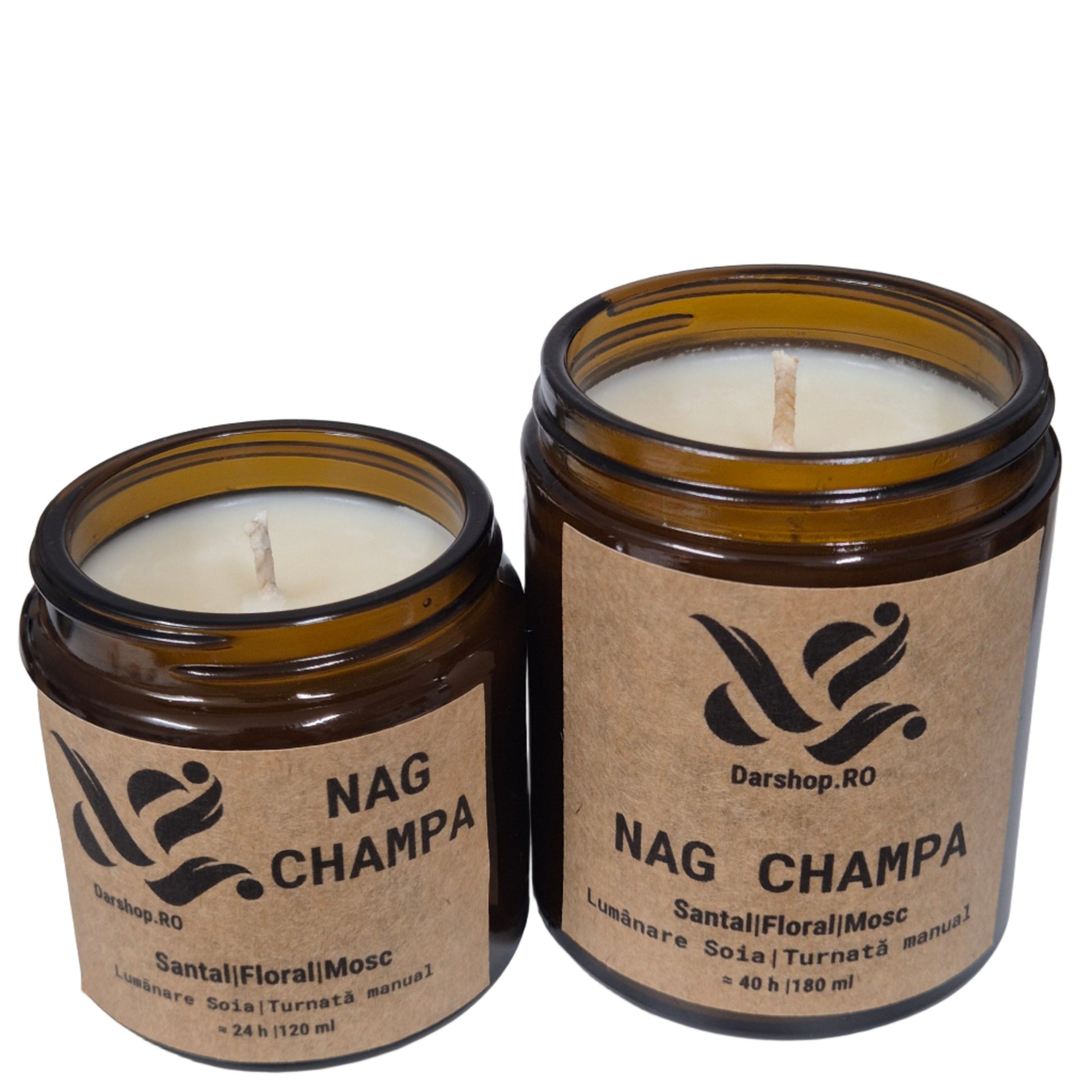 Lumânare parfumată din soia Nag Champa, cu note de flori de portocal, condimente, ambră, paciuli și tămâie, inspirată de aromele indiene