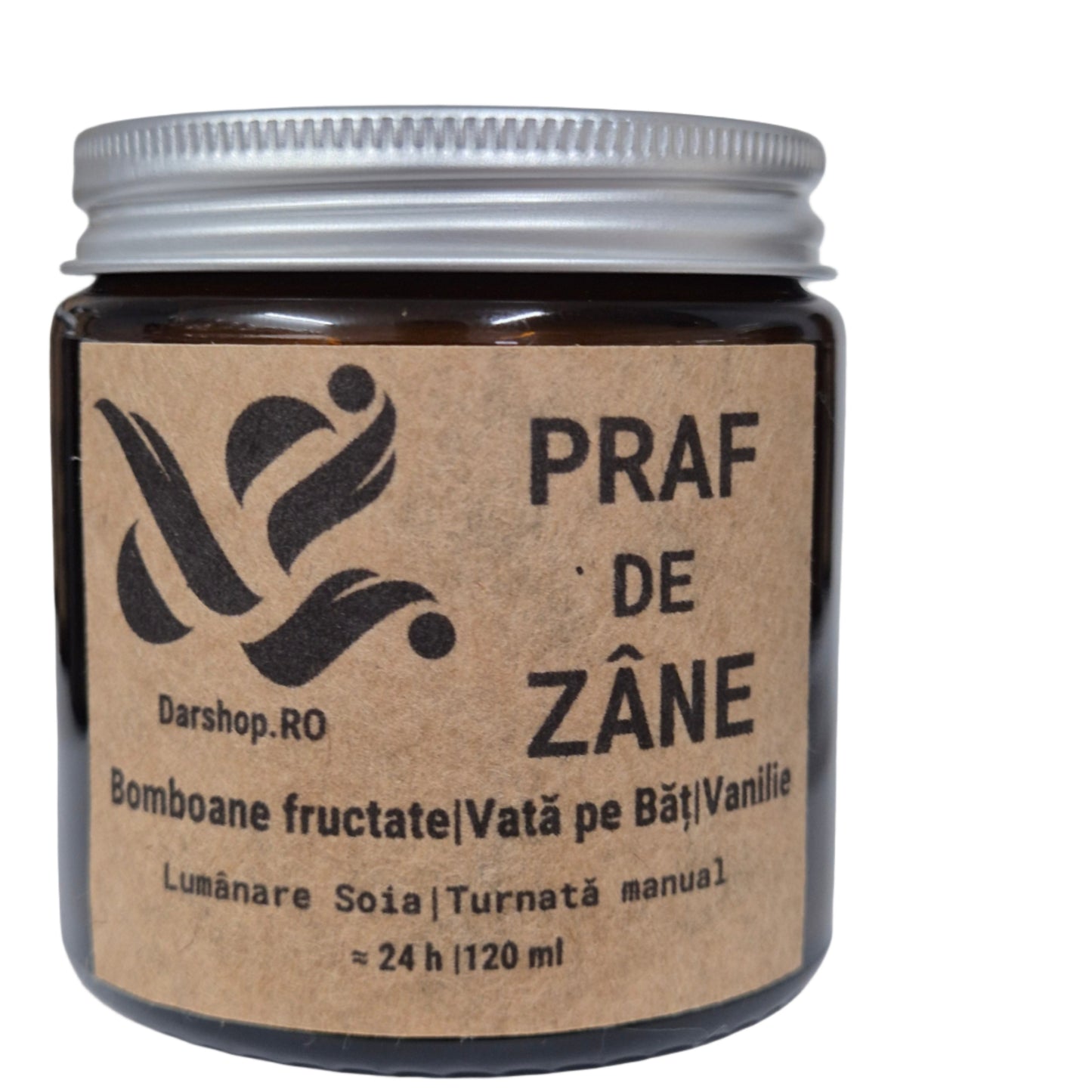 Lumânare parfumată “Praf de Zâne” – aromă dulce de pere, cireșe și vată pe băț, în borcan elegant, decor magic.
