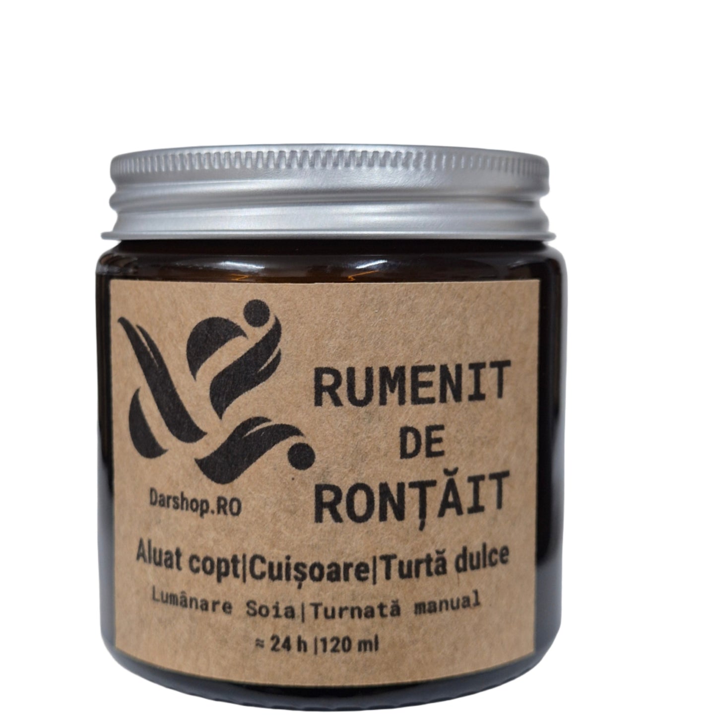 Lumânare naturală din ceară de soia Rumenit de Ronțăit, cu aromă caldă de turtă dulce ideală pentru momente cozy de toamnă.