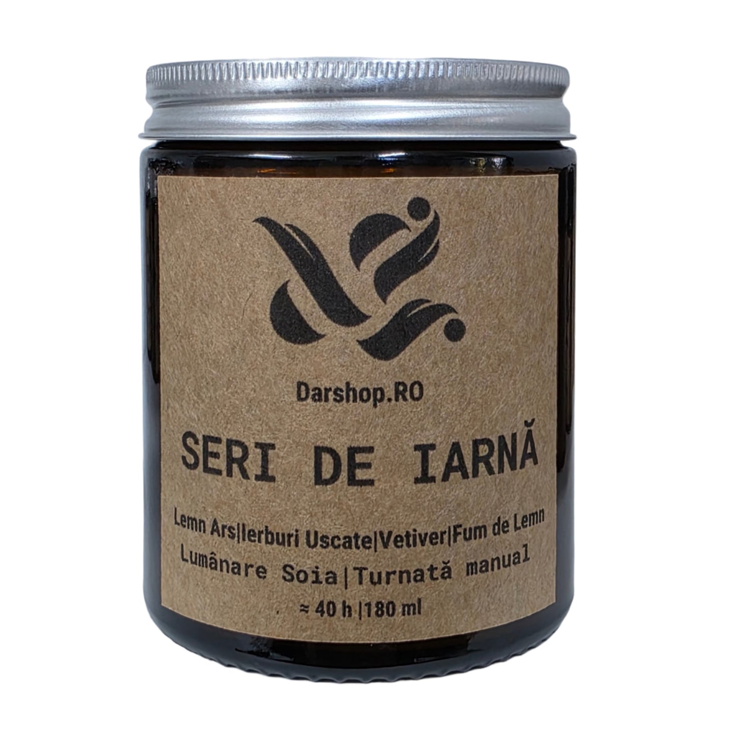 Lumânare de soia Seri de Iarnă – parfum lemnos cu note de cedru, ierburi uscate și vetiver, perfect pentru serile reci.