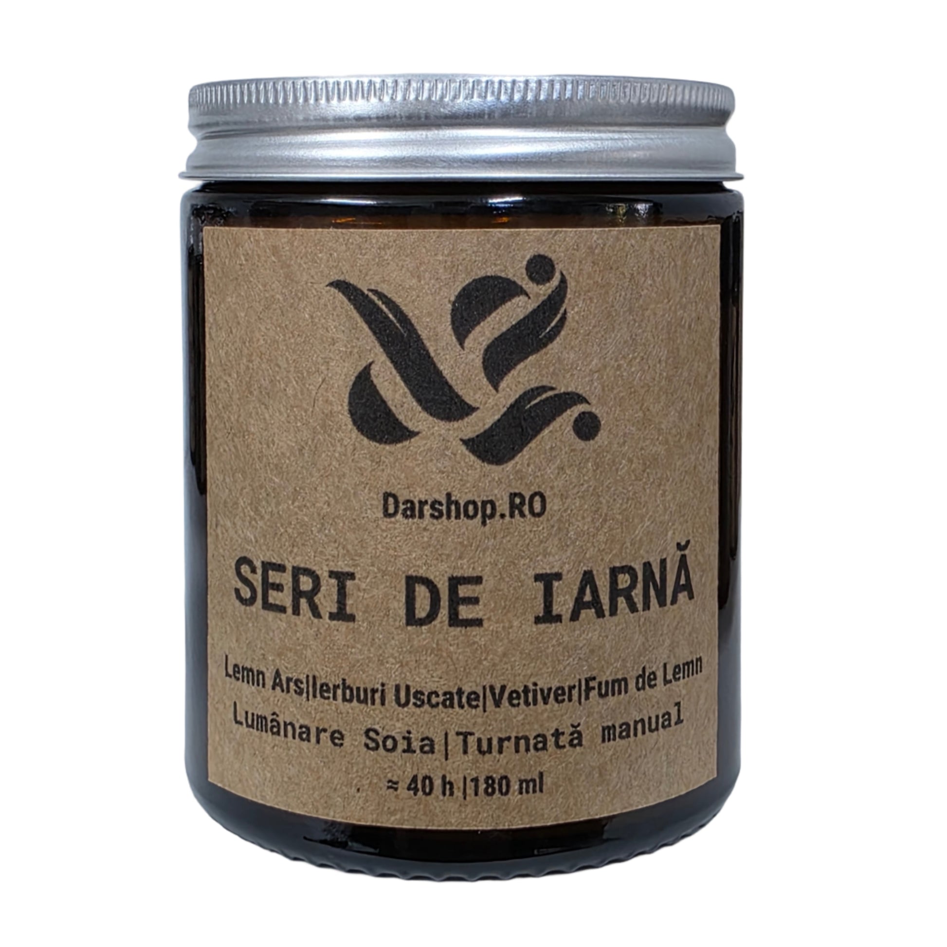 Lumânare de soia Seri de Iarnă – parfum lemnos cu note de cedru, ierburi uscate și vetiver, perfect pentru serile reci.