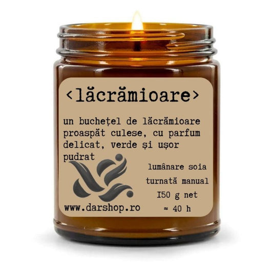 lumanare soia in borcan ambra cu parfum de lacramioare