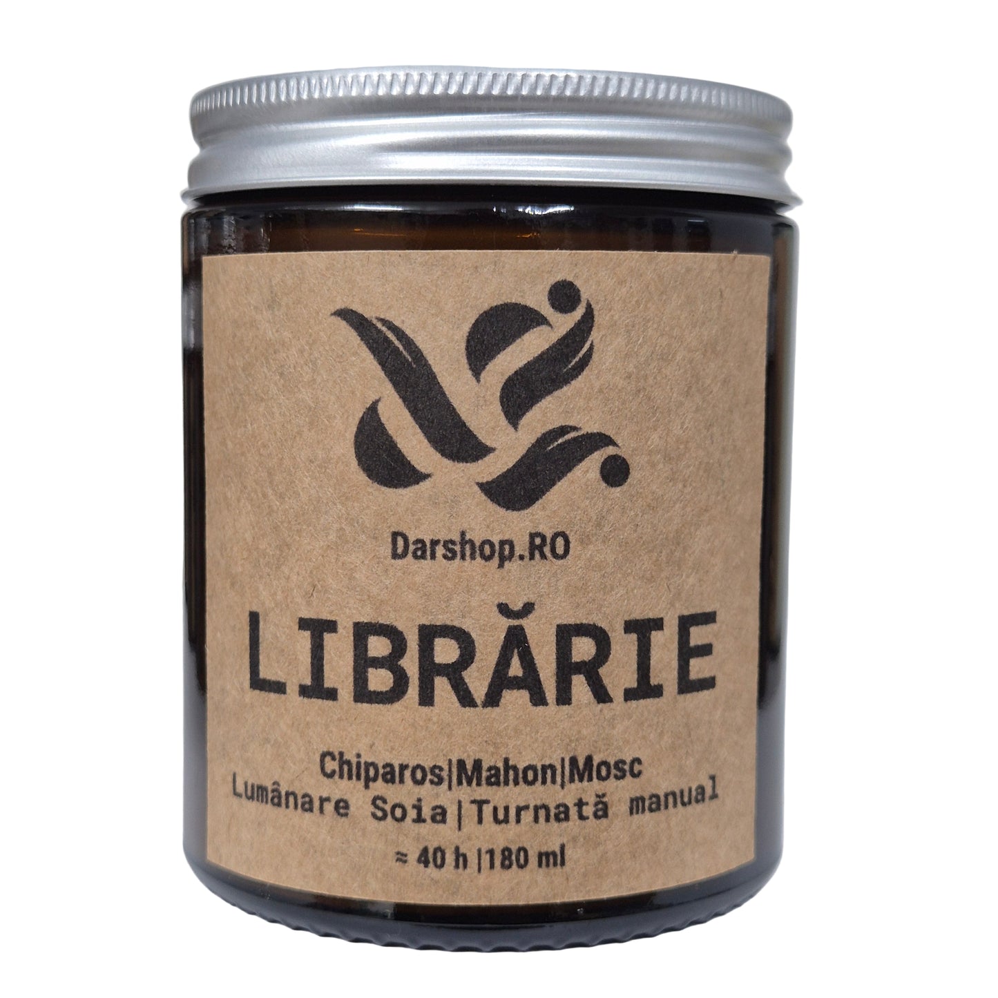 Lumânare naturală din ceară de soia Librărie, cu aromă caldă și relaxantă, perfectă pentru serile cozy de citit și decorul de toamnă.