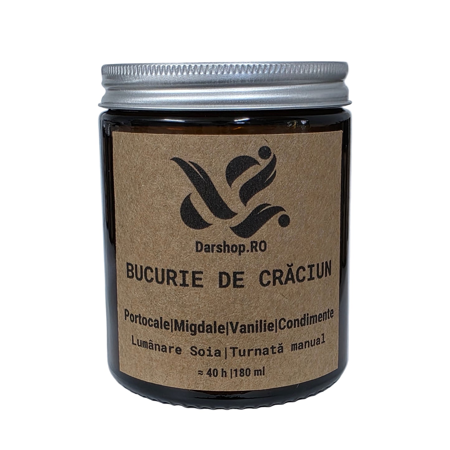 Detaliu lumânare Bucurie de Crăciun – arome calde și fructate de sărbători.