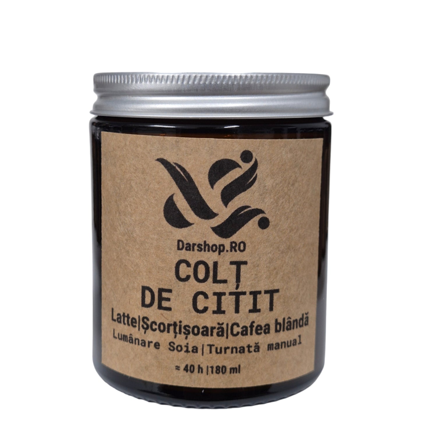 Lumânare naturală din ceară de soia Colț de Citit, cu aromă relaxantă de cafea, perfectă pentru serile liniștite cu o carte bună.