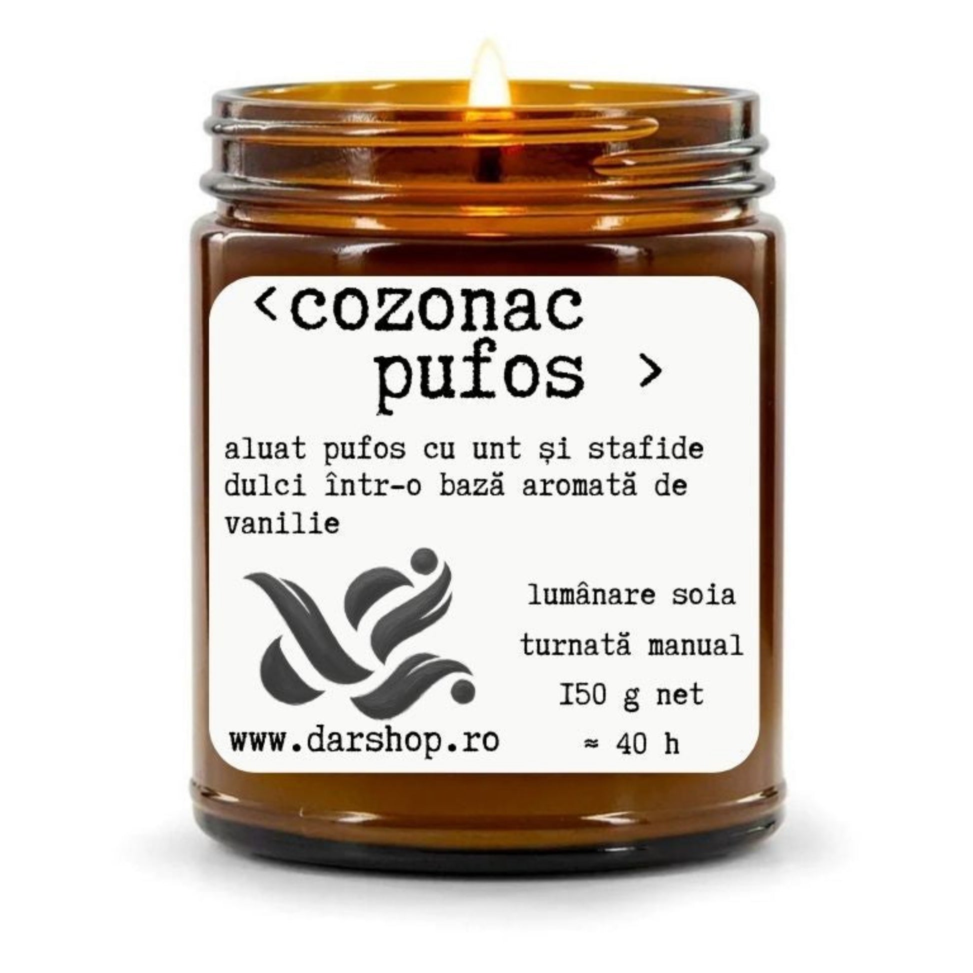 Lumânare parfumată Cozonac Pufos din ceară naturală de soia, cu note de aluat pufos, stafide, cremă de unt, vanilie și accente citrice, turnată manual.