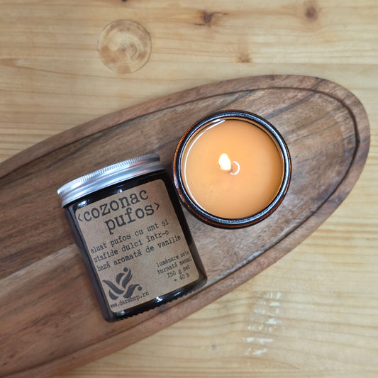 Lumânare parfumată din ceară de soia cu parfum de aluat pufos cu unt și stafide dulci într-o bază aromată de vanilie