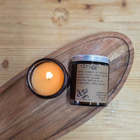 lumânare cu parfum lemnos, elegant și sofisticat santal+ iris & cedru +vetiver inspirat de liniștea pădurilor nordice și de căldura unui cămin liniștit