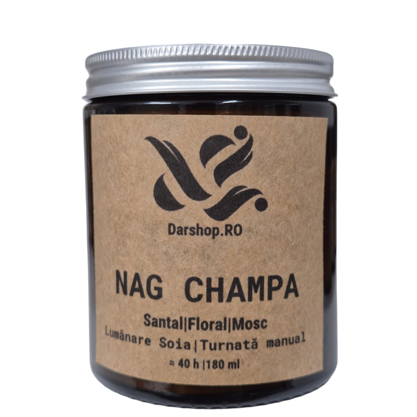 Lumânare parfumată din soia Nag Champa, cu note de flori de portocal, condimente, ambră, paciuli și tămâie, inspirată de aromele indiene