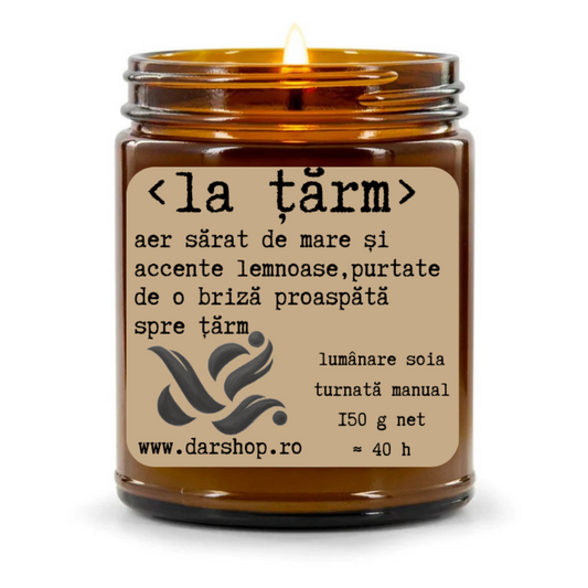 lumanare soia cu parfum aer sărat de mare și accente lemnoase,purtate de o briză proaspătă spre țărm