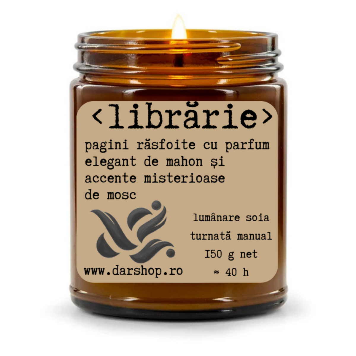 lumanare soia ca niste pagini răsfoite cu parfum elegant de mahon și accente misterioase 
de mosc 