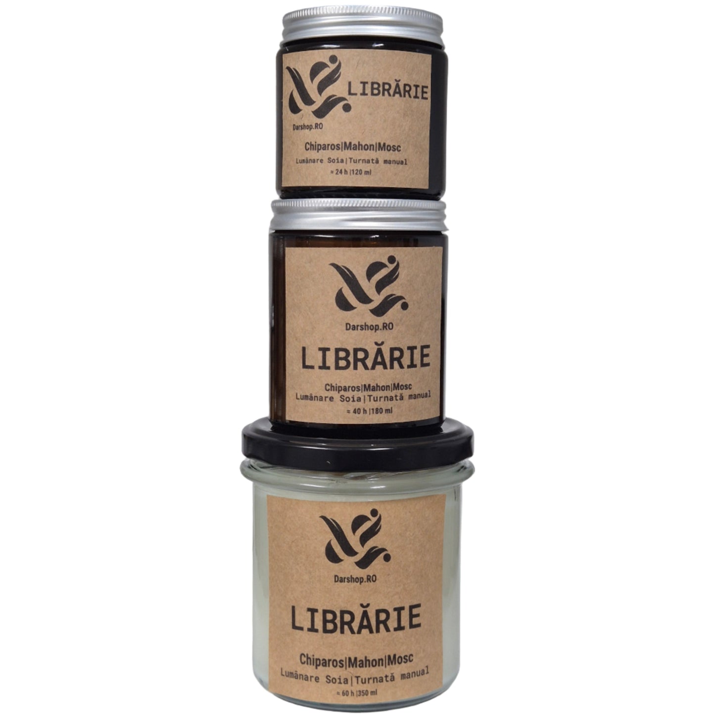 Lumânare naturală din ceară de soia Librărie, cu aromă caldă și relaxantă, perfectă pentru serile cozy de citit și decorul de toamnă.