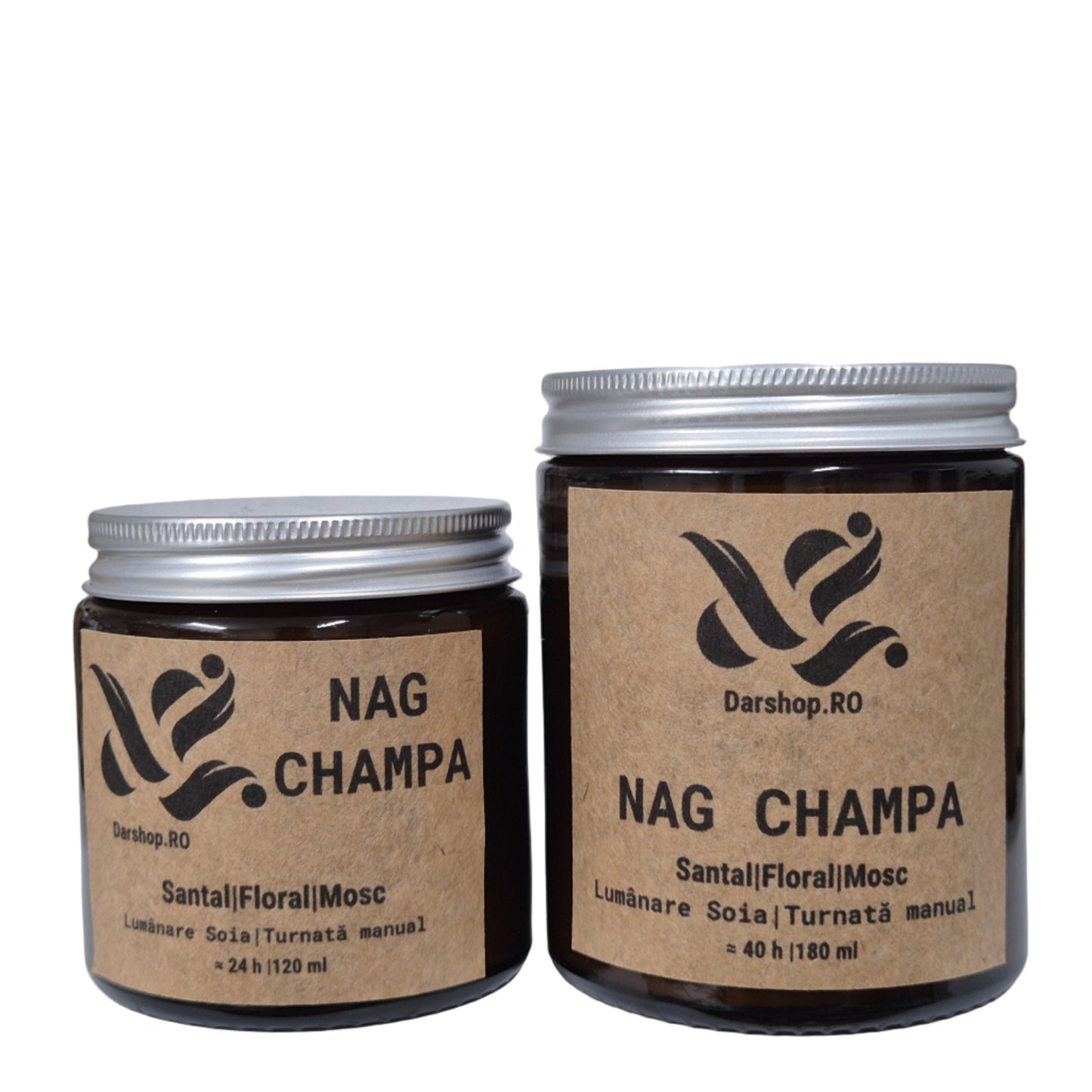 Lumânare parfumată din soia Nag Champa, cu note de flori de portocal, condimente, ambră, paciuli și tămâie, inspirată de aromele indiene