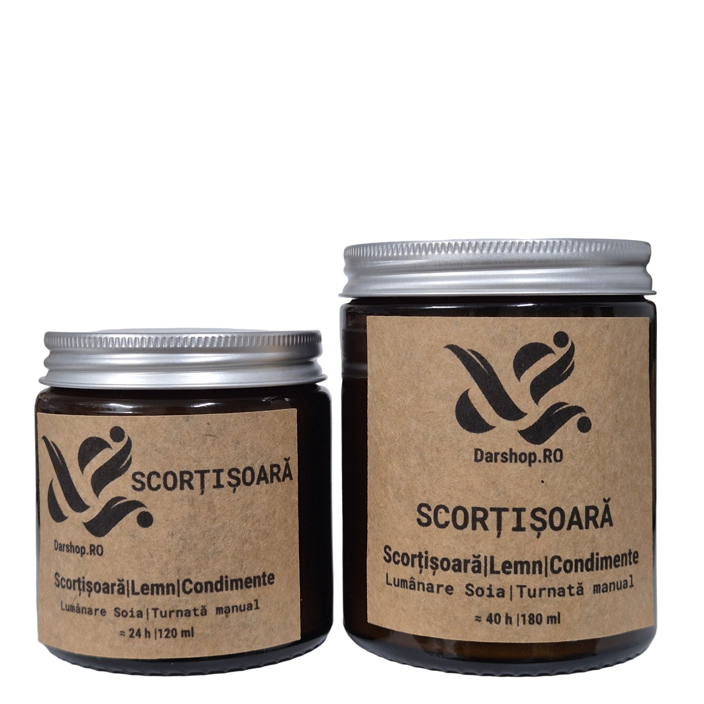 Lumânare parfumată din soia cu aromă de scorțișoară, turnată manual, naturală și eco-friendly.