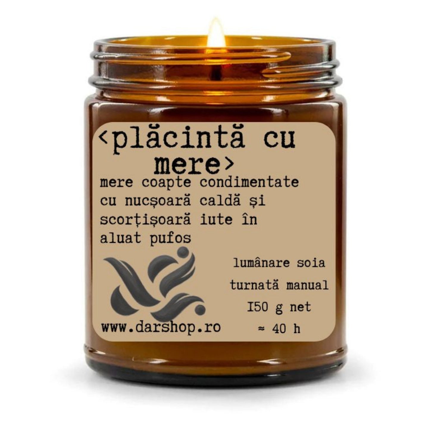 Lumânare naturală din ceară de soia cu aromă de plăcintă cu mere și scorțișoară, ideală pentru decorul de toamnă