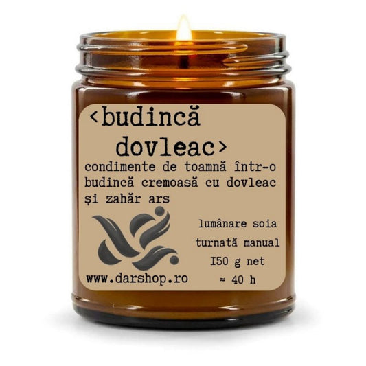 Lumânare naturală din ceară de soia cu aromă de budincă de dovleac, caldă și cremoasă, ideală pentru decorul de toamnă