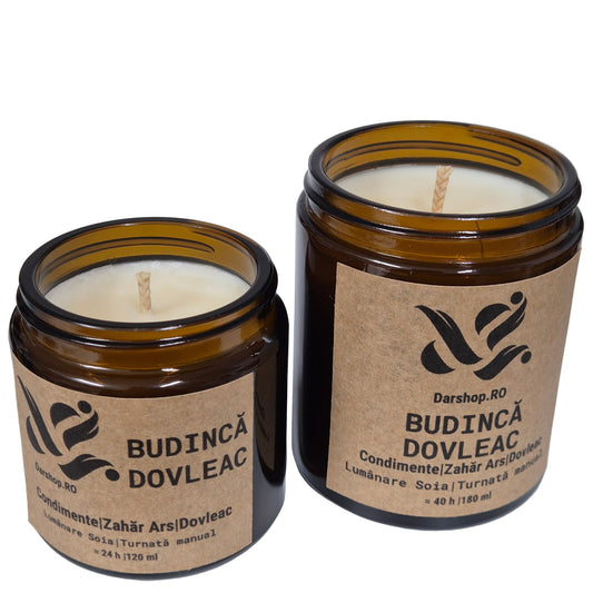 Lumânare naturală din ceară de soia cu aromă de budincă de dovleac, caldă și cremoasă, ideală pentru decorul de toamnă