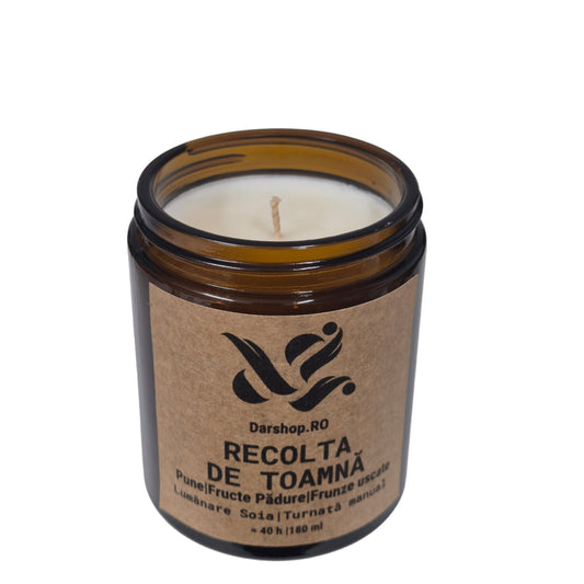 Lumânare naturală din ceară de soia cu aromă de pădure, fresh lemnoasă, relaxantă, ideală pentru momente cozy și decorul de toamnă.